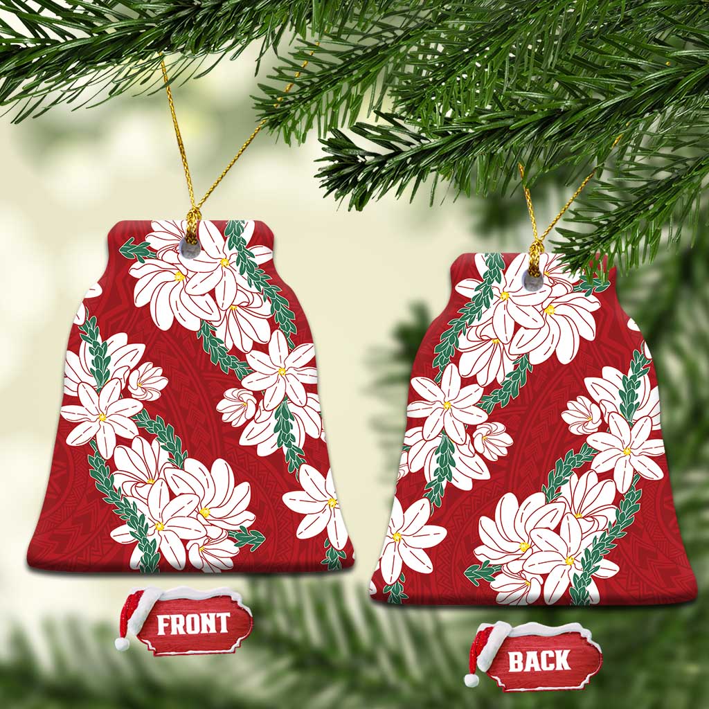 Ia Orana Tahiti Tiare Ceramic Ornament Crimson Lei LT7 Bell Flake Red - Polynesian Pride