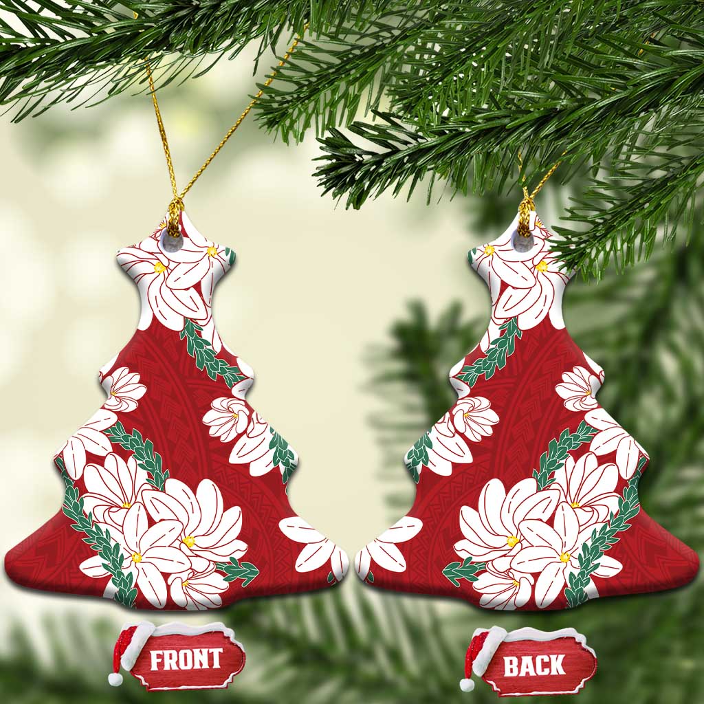 Ia Orana Tahiti Tiare Ceramic Ornament Crimson Lei LT7 Christmas Tree Red - Polynesian Pride