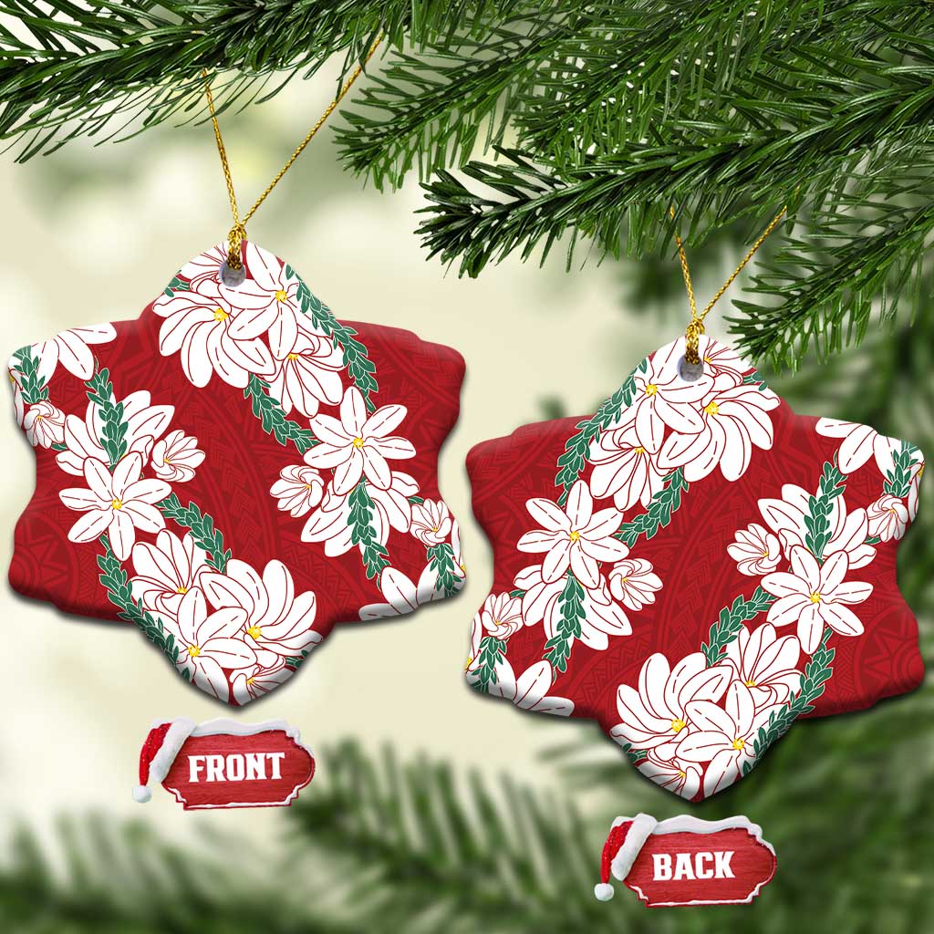 Ia Orana Tahiti Tiare Ceramic Ornament Crimson Lei LT7 Snow Flake Red - Polynesian Pride