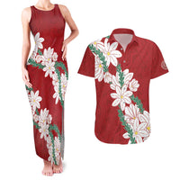 Ia Orana Tahiti Tiare Couples Matching Tank Maxi Dress and Hawaiian Shirt Crimson Lei - Polynesian Pride