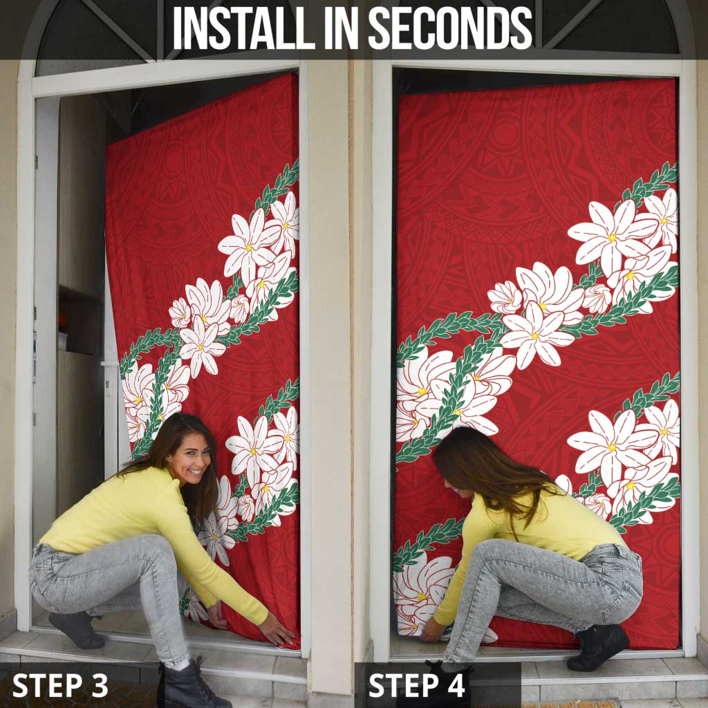 Ia Orana Tahiti Tiare Door Cover Crimson Lei - Polynesian Pride