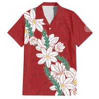 Ia Orana Tahiti Tiare Family Matching Off Shoulder Short Dress and Hawaiian Shirt Crimson Lei - Polynesian Pride