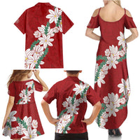 Ia Orana Tahiti Tiare Family Matching Summer Maxi Dress and Hawaiian Shirt Crimson Lei - Polynesian Pride