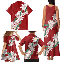 Ia Orana Tahiti Tiare Family Matching Tank Maxi Dress and Hawaiian Shirt Crimson Lei - Polynesian Pride