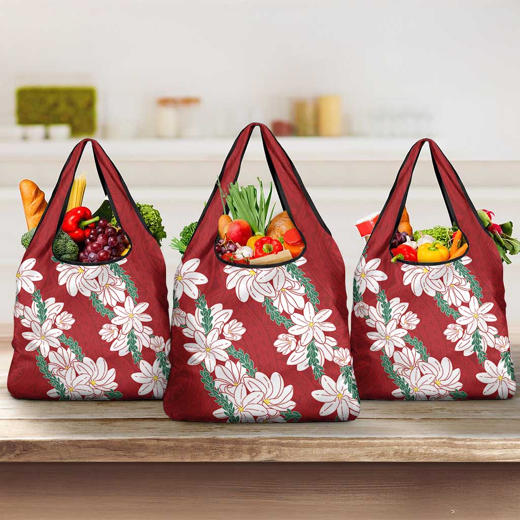 Ia Orana Tahiti Tiare Grocery Bag Crimson Lei - Polynesian Pride