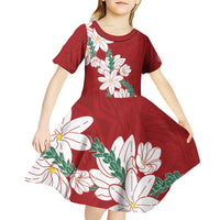 Ia Orana Tahiti Tiare Kid Short Sleeve Dress Crimson Lei - Polynesian Pride