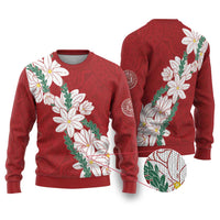 Ia Orana Tahiti Tiare Ugly Christmas Sweater Crimson Lei - Polynesian Pride