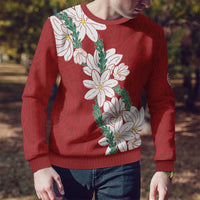 Ia Orana Tahiti Tiare Ugly Christmas Sweater Crimson Lei - Polynesian Pride