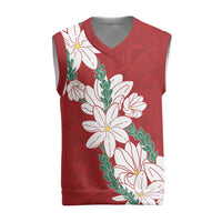 Ia Orana Tahiti Tiare Christmas Knitted V-Neck Vest Crimson Lei LT7 Red - Polynesian Pride