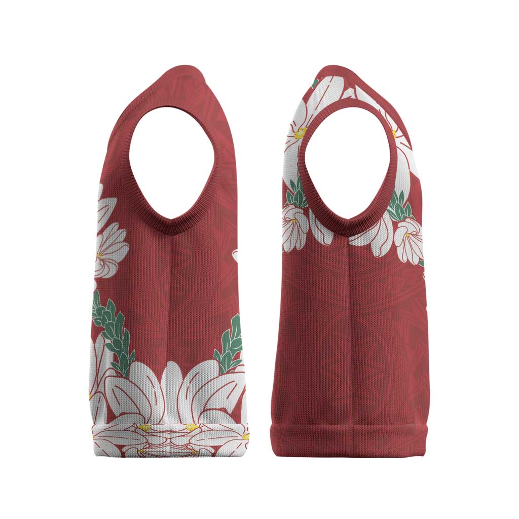 Ia Orana Tahiti Tiare Christmas Knitted V-Neck Vest Crimson Lei LT7 - Polynesian Pride