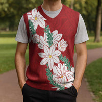 Ia Orana Tahiti Tiare Christmas Knitted V-Neck Vest Crimson Lei LT7 - Polynesian Pride