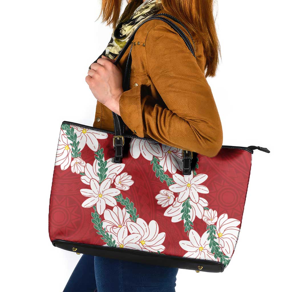 Ia Orana Tahiti Tiare Leather Tote Bag Crimson Lei - Polynesian Pride