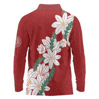 Ia Orana Tahiti Tiare Long Sleeve Polo Shirt Crimson Lei - Polynesian Pride