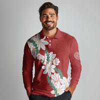 Ia Orana Tahiti Tiare Long Sleeve Polo Shirt Crimson Lei - Polynesian Pride