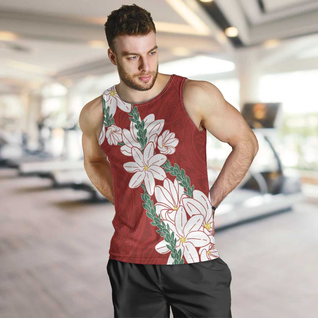 Ia Orana Tahiti Tiare Men Tank Top Crimson Lei - Polynesian Pride