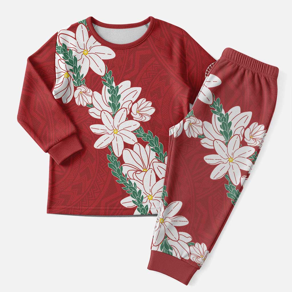 Ia Orana Tahiti Tiare Christmas Pajama Set Crimson Lei LT7 Men Red - Polynesian Pride