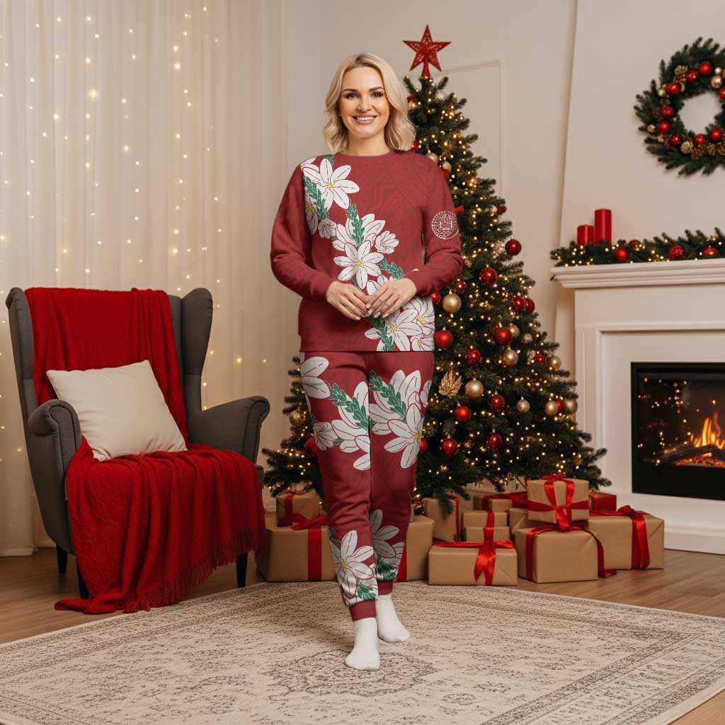 Ia Orana Tahiti Tiare Christmas Pajama Set Crimson Lei LT7 Women Red - Polynesian Pride