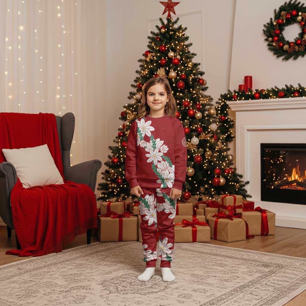 Ia Orana Tahiti Tiare Christmas Pajama Set Crimson Lei LT7 Kid Red - Polynesian Pride