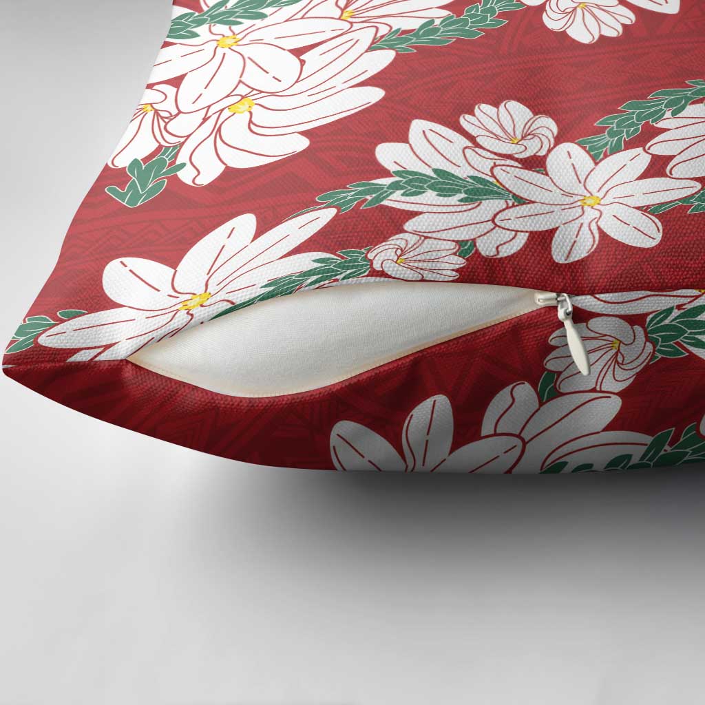 Ia Orana Tahiti Tiare Pillow Cover Crimson Lei - Polynesian Pride