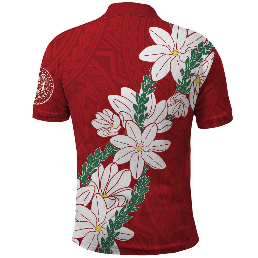 Ia Orana Tahiti Tiare Polo Shirt Crimson Lei - Polynesian Pride