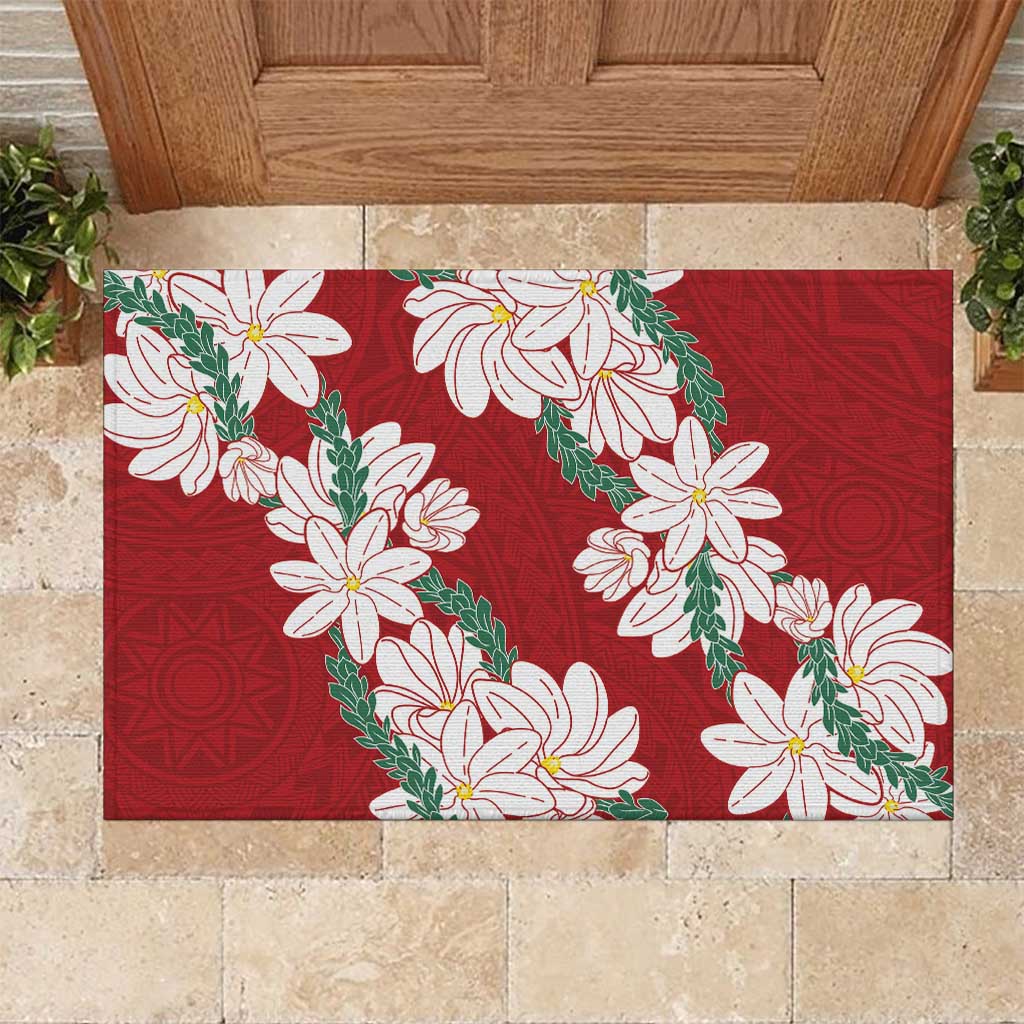 Ia Orana Tahiti Tiare Rubber Doormat Crimson Lei - Polynesian Pride