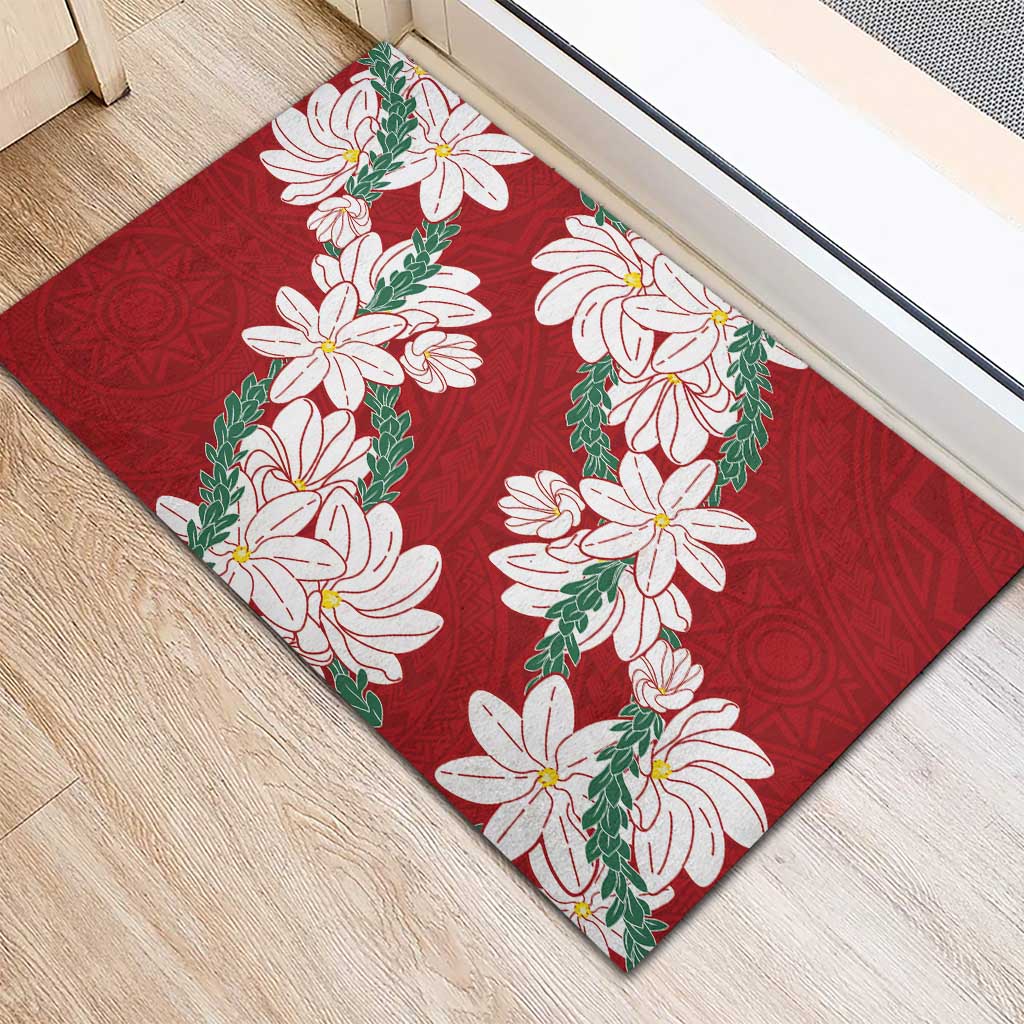 Ia Orana Tahiti Tiare Rubber Doormat Crimson Lei - Polynesian Pride