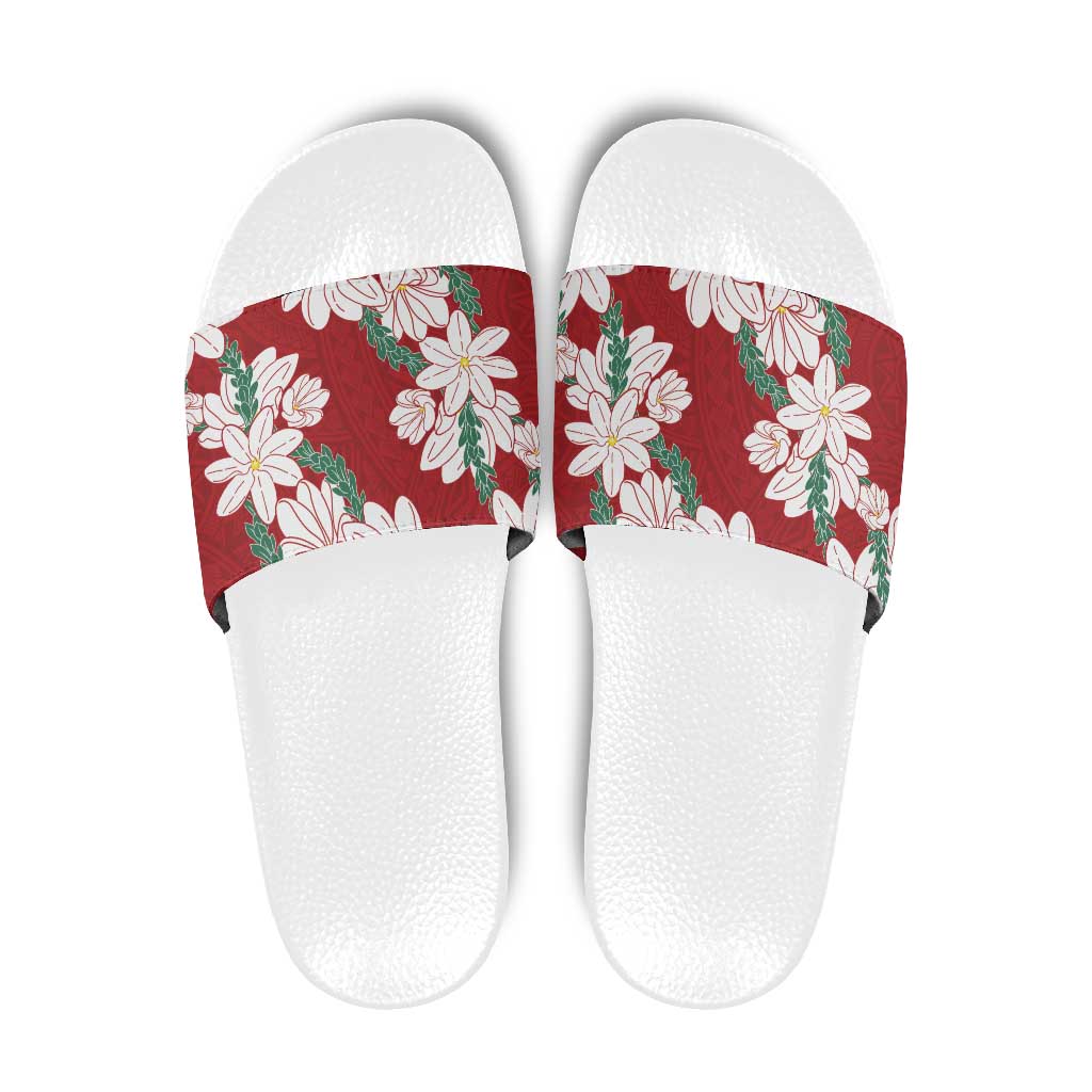 Ia Orana Tahiti Tiare Slide Sandals Crimson Lei - Polynesian Pride