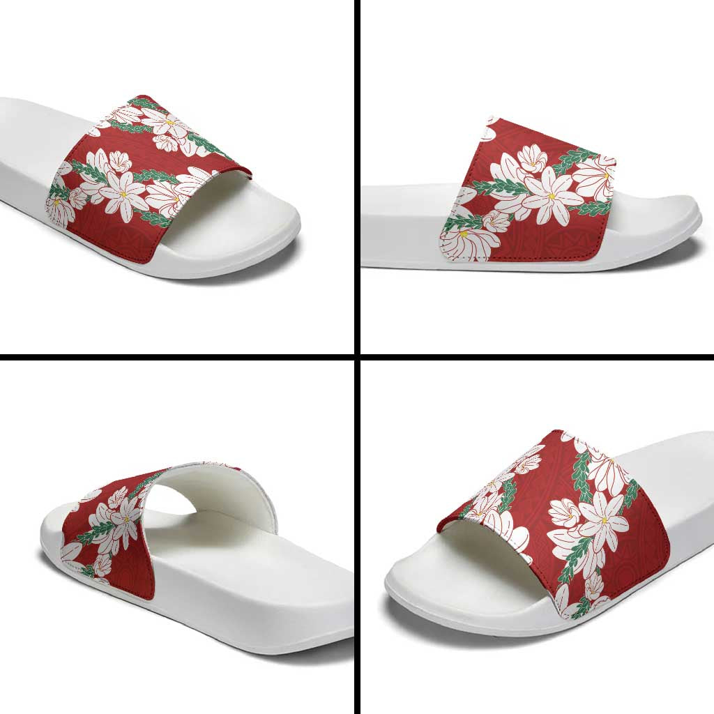 Ia Orana Tahiti Tiare Slide Sandals Crimson Lei - Polynesian Pride