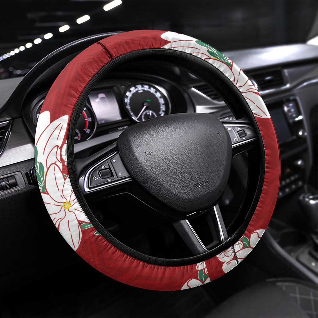 Ia Orana Tahiti Tiare Steering Wheel Cover Crimson Lei - Polynesian Pride