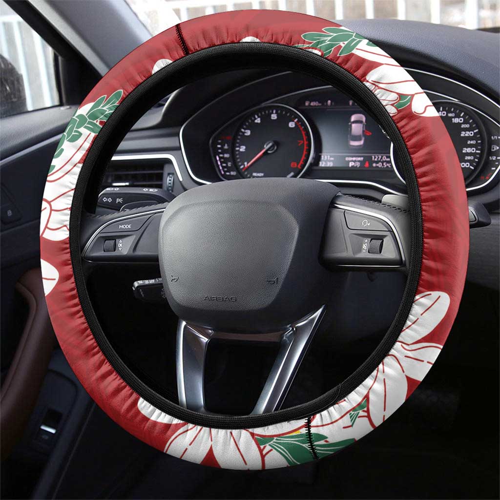 Ia Orana Tahiti Tiare Steering Wheel Cover Crimson Lei - Polynesian Pride