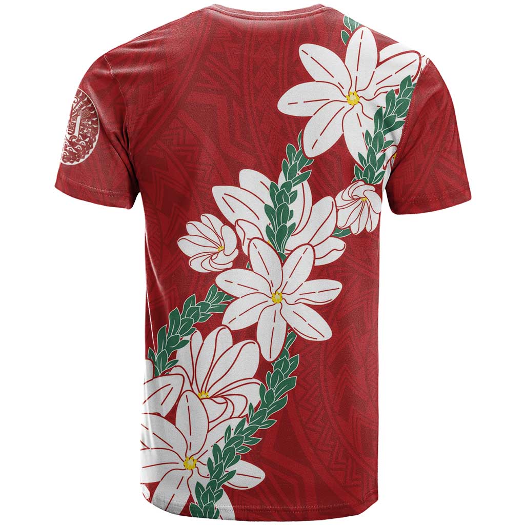 Ia Orana Tahiti Tiare T Shirt Crimson Lei - Polynesian Pride