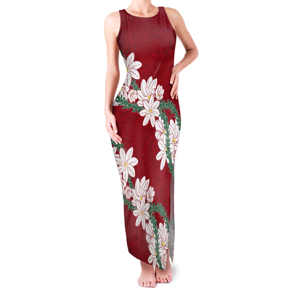 Ia Orana Tahiti Tiare Tank Maxi Dress Crimson Lei - Polynesian Pride