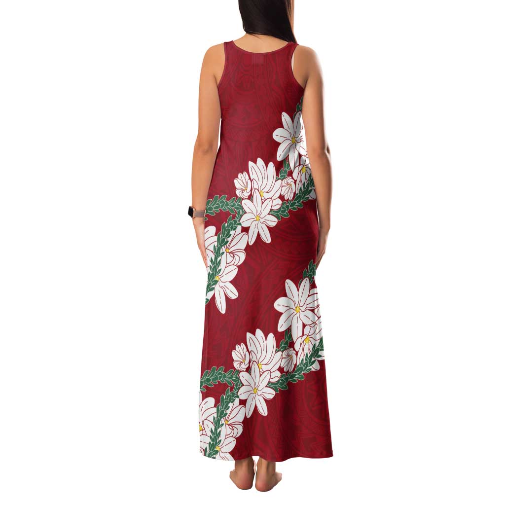 Ia Orana Tahiti Tiare Tank Maxi Dress Crimson Lei - Polynesian Pride