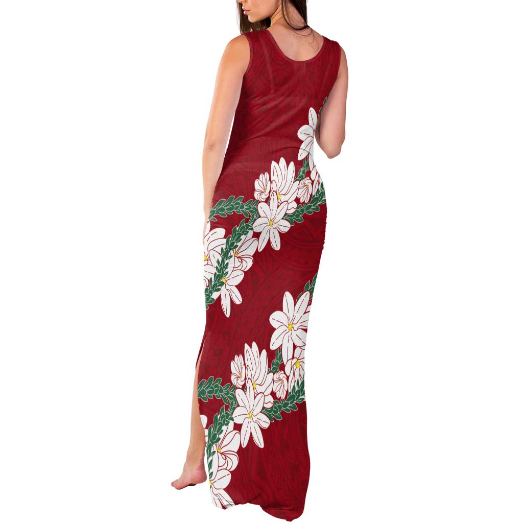 Ia Orana Tahiti Tiare Tank Maxi Dress Crimson Lei - Polynesian Pride