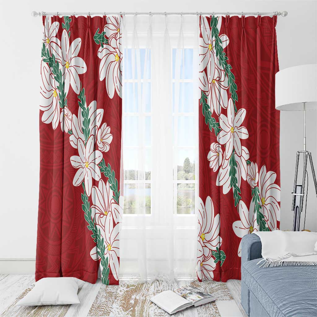 Ia Orana Tahiti Tiare Window Curtain Crimson Lei - Polynesian Pride
