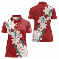Ia Orana Tahiti Tiare Women Polo Shirt Crimson Lei - Polynesian Pride