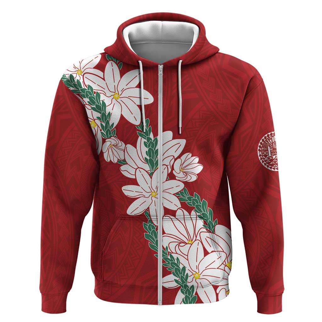 Ia Orana Tahiti Tiare Zip Hoodie Crimson Lei - Polynesian Pride