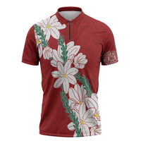 Ia Orana Tahiti Tiare Zipper Polo Shirt Crimson Lei - Polynesian Pride