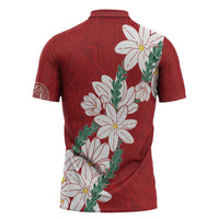 Ia Orana Tahiti Tiare Zipper Polo Shirt Crimson Lei - Polynesian Pride