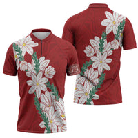 Ia Orana Tahiti Tiare Zipper Polo Shirt Crimson Lei - Polynesian Pride