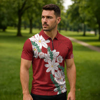 Ia Orana Tahiti Tiare Zipper Polo Shirt Crimson Lei - Polynesian Pride