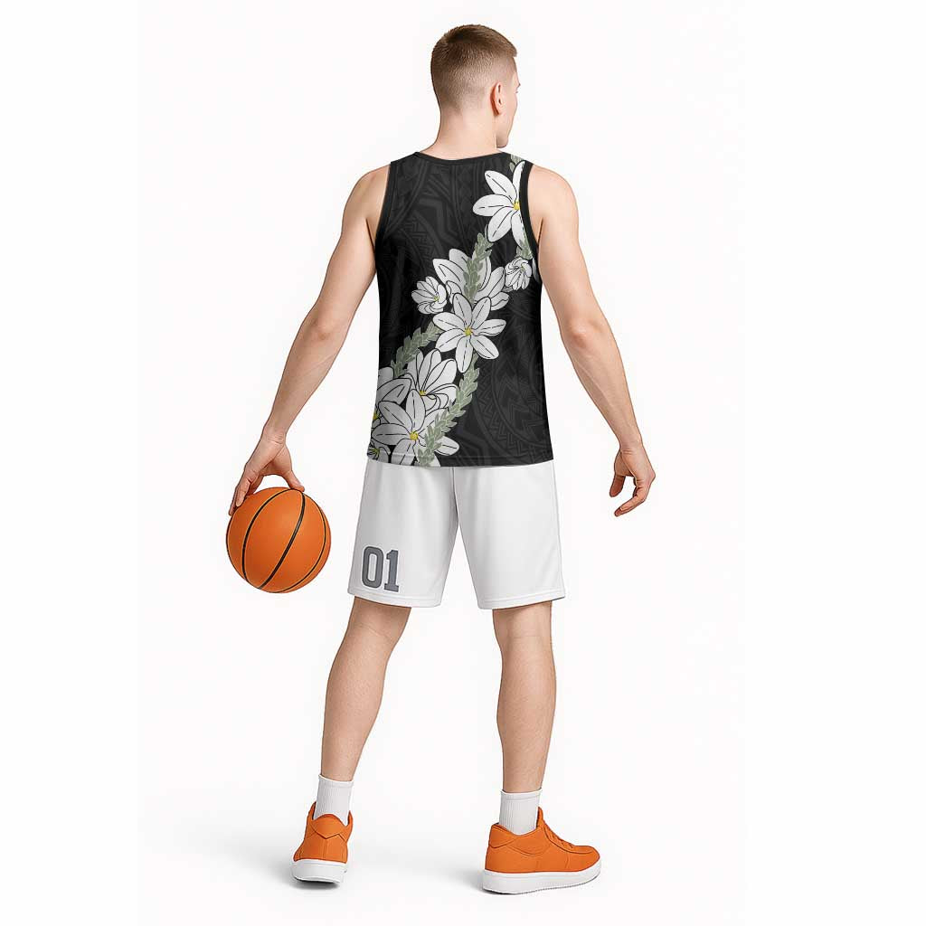 Ia Orana Tahiti Tiare Basketball Jersey Black Lei - Polynesian Pride