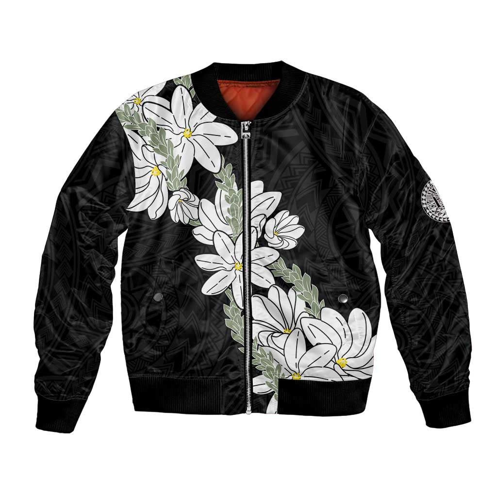 Ia Orana Tahiti Tiare Bomber Jacket Black Lei - Polynesian Pride