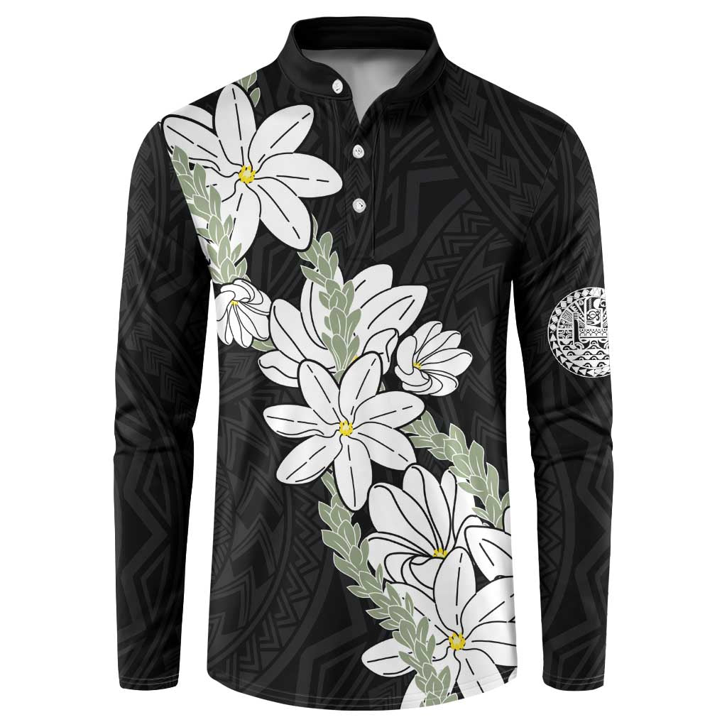 Ia Orana Tahiti Tiare Button Sweatshirt Black Lei - Polynesian Pride