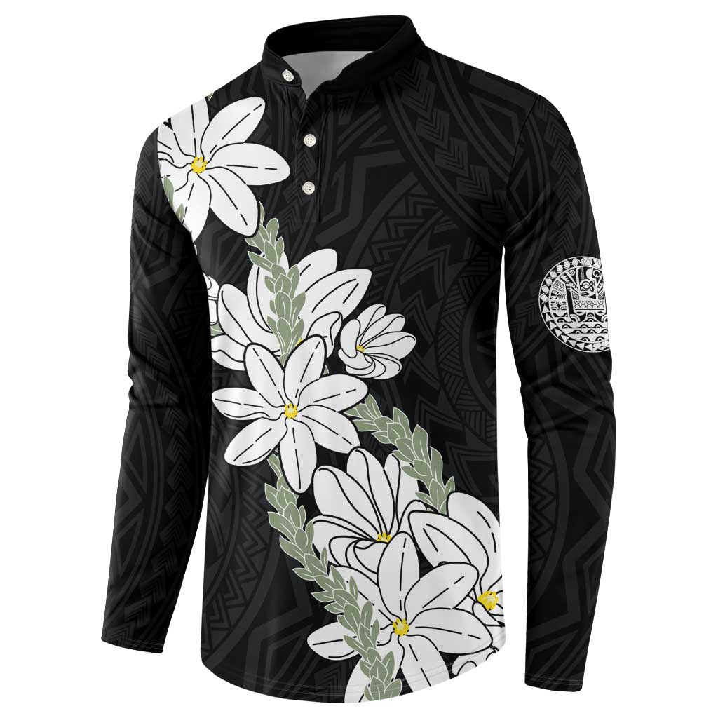Ia Orana Tahiti Tiare Button Sweatshirt Black Lei LT7 - Polynesian Pride