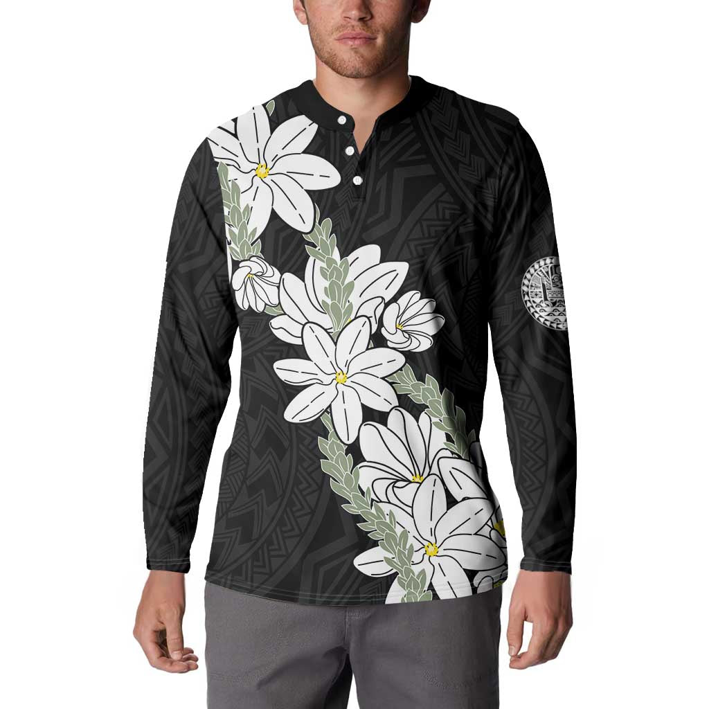 Ia Orana Tahiti Tiare Button Sweatshirt Black Lei LT7 - Polynesian Pride