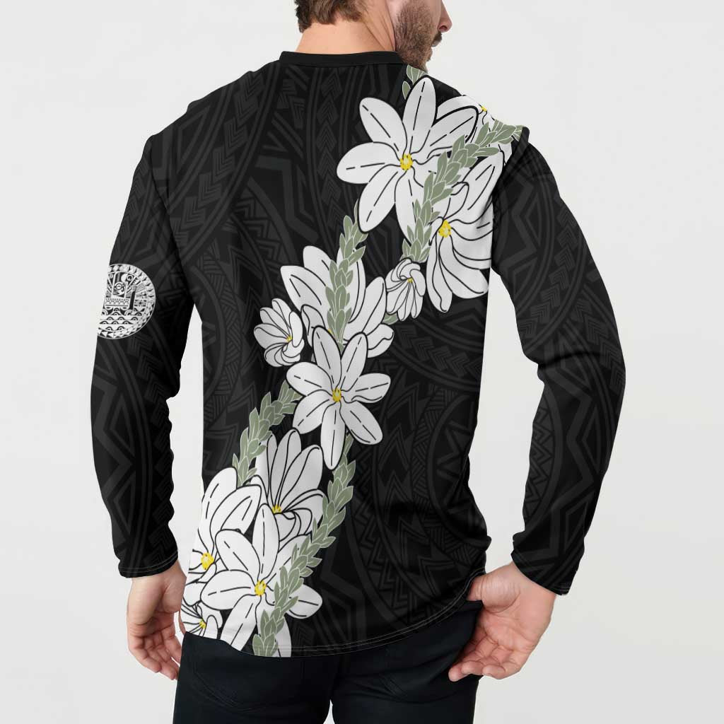 Ia Orana Tahiti Tiare Button Sweatshirt Black Lei LT7 - Polynesian Pride