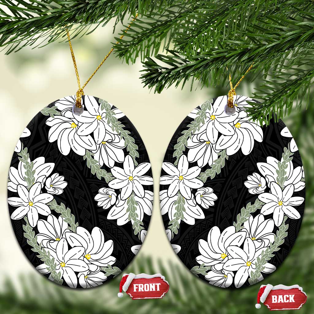 Ia Orana Tahiti Tiare Ceramic Ornament Black Lei LT7 Oval Black - Polynesian Pride