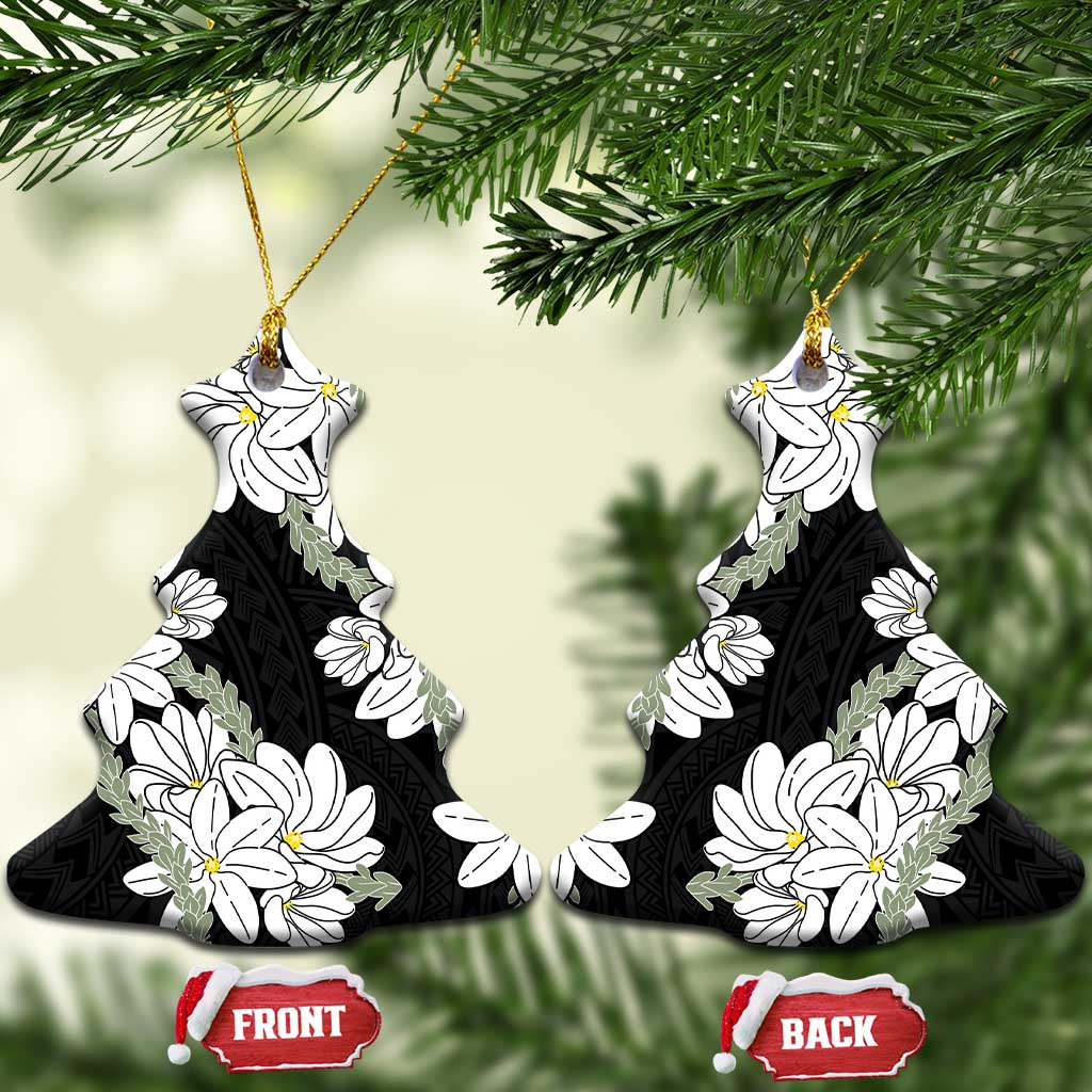 Ia Orana Tahiti Tiare Ceramic Ornament Black Lei LT7 Christmas Tree Black - Polynesian Pride