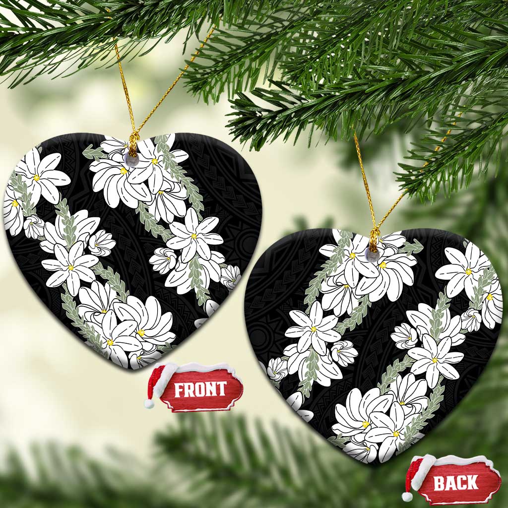 Ia Orana Tahiti Tiare Ceramic Ornament Black Lei LT7 Heart Black - Polynesian Pride